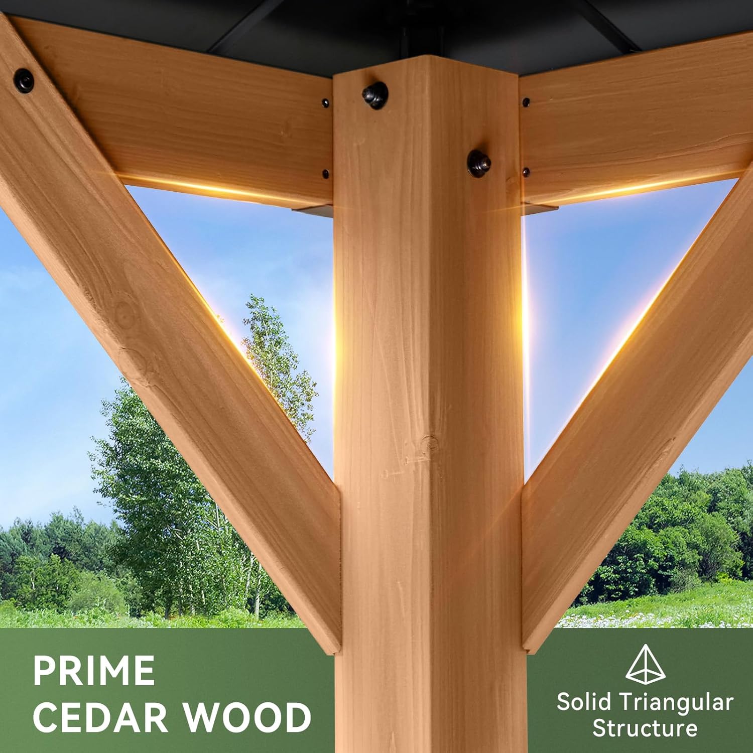 Aoxun 10x12 FT Outdoor Wood Gazebo - Hardtop Cedar Wood Gazebo with Double Roof for Patio, Backyard & Outdoor Gatherings - Image 3