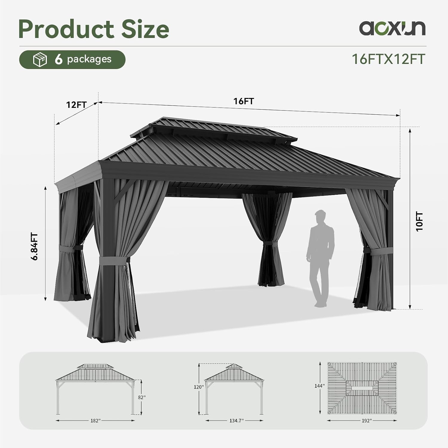 Aoxun 12x16 FT Hardtop Gazebo - Aluminum Outdoor Gazebo with Drainage System, Double Roof & Netting for Patio, Backyard & Gatherings - Image 2