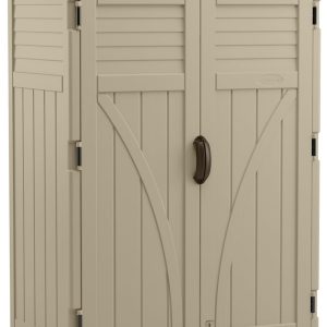 Suncast Outdoor Storage Shed, Water Resistant Resin Vertical Outdoor Storage Cabinet for Patio, Garden Tools, Cushions, & Equipment, Weatherproof Multi-Wall Design, 54 Cu. Ft., Made in USA