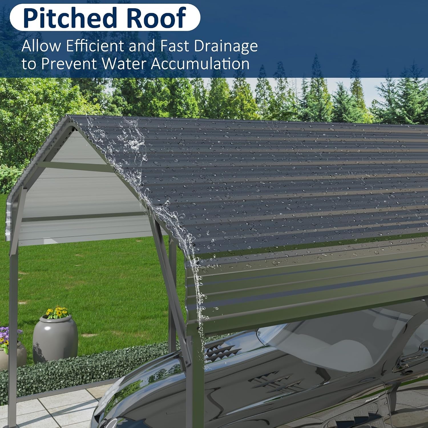 10X15 FT Metal Carport Canopy with Reinforced Base